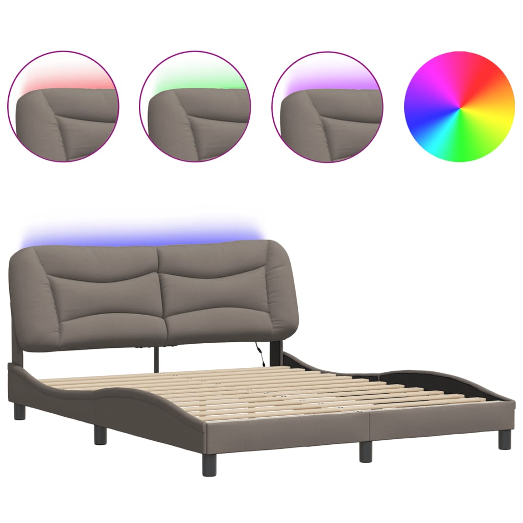Bed Frame with LED without Mattress "Hvar" Taupe 160x200 cm Fabric