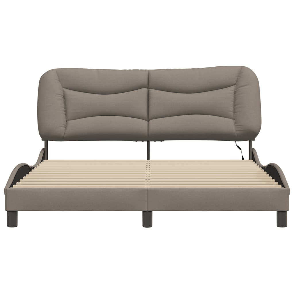 Bed Frame with LED without Mattress "Hvar" Taupe 160x200 cm Fabric