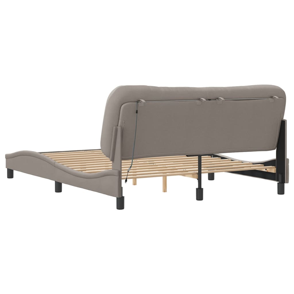 Bed Frame with LED without Mattress "Hvar" Taupe 160x200 cm Fabric