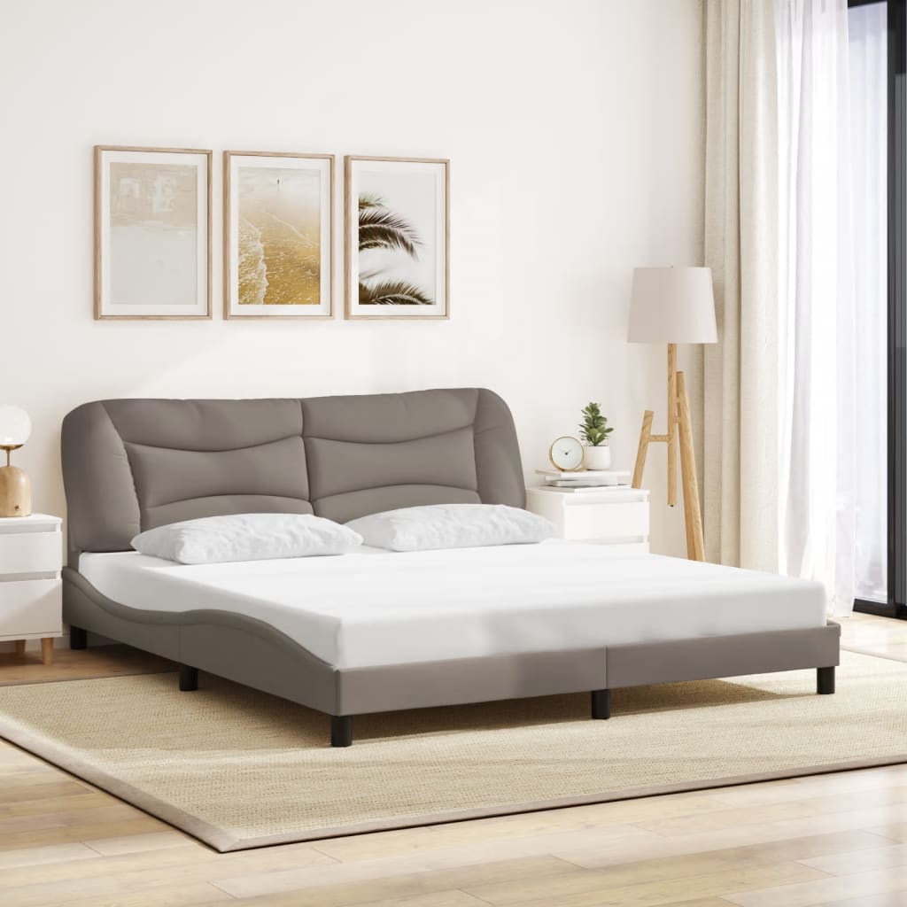 Bed Frame with LED without Mattress "Hvar" Taupe 180x200 cm Fabric