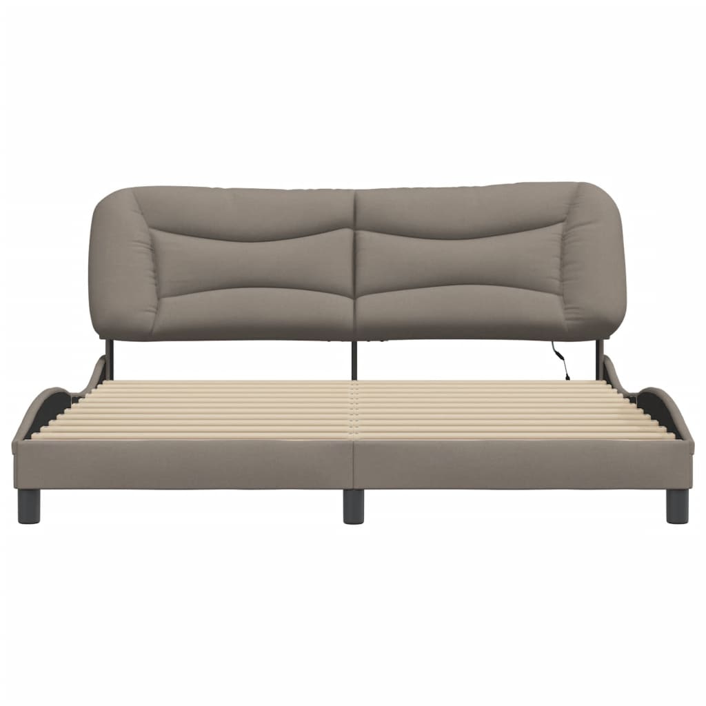 Bed Frame with LED without Mattress "Hvar" Taupe 180x200 cm Fabric