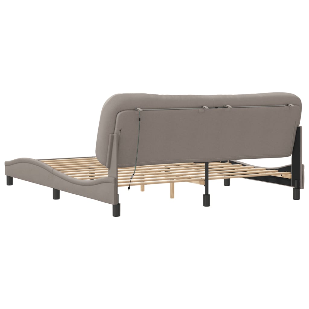 Bed Frame with LED without Mattress "Hvar" Taupe 180x200 cm Fabric