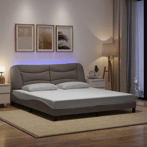 Bed Frame with LED without Mattress "Hvar" Taupe 180x200 cm Fabric