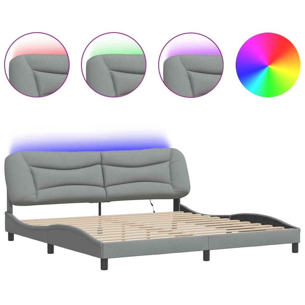 Bed Frame with LED without Mattress "Hvar" Light Grey 200x200 cm Fabric