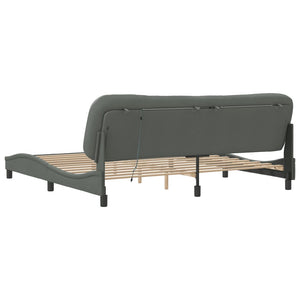 Bed Frame with LED without Mattress "Hvar" Dark Grey 200x200 cm Fabric