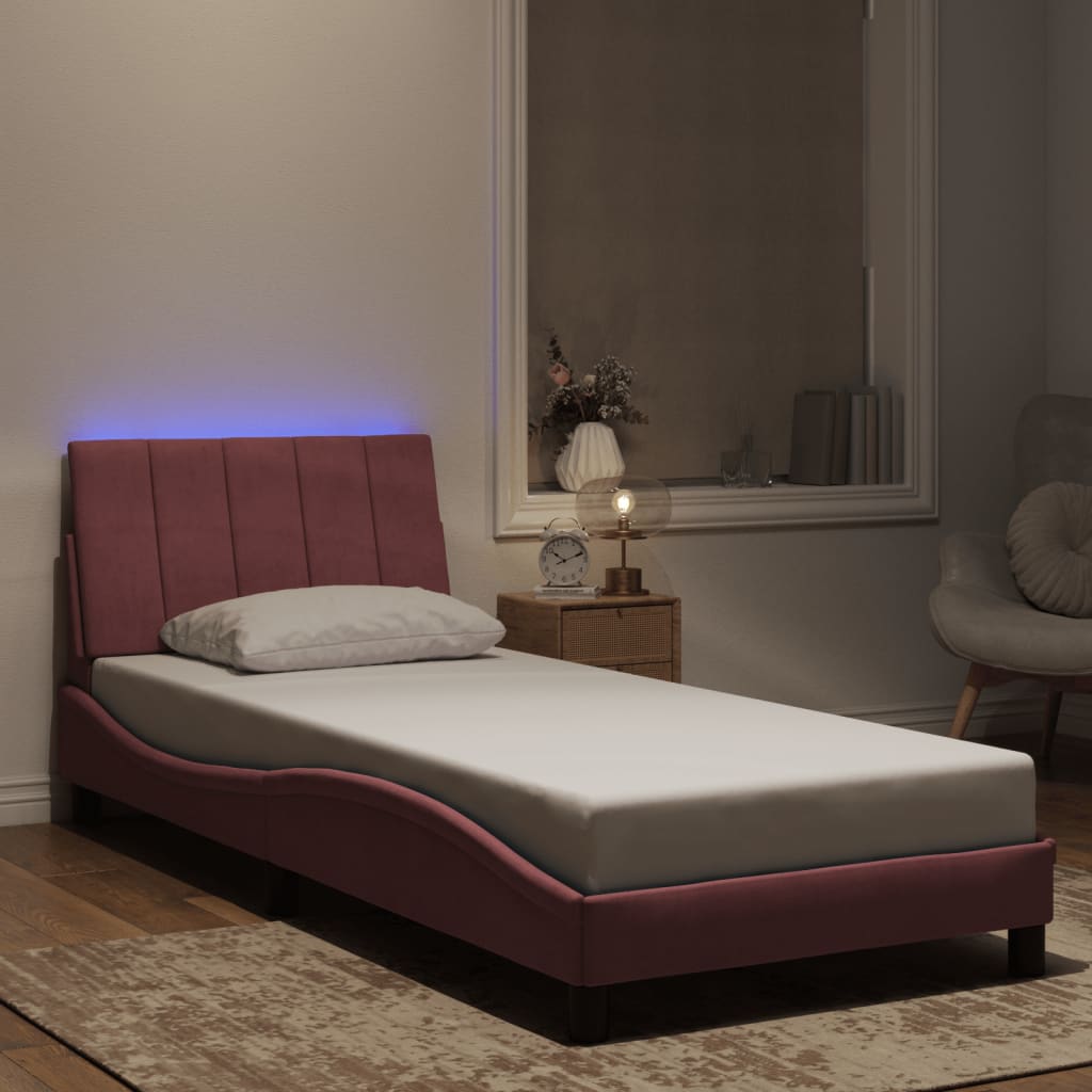 Bed Frame with LED without Mattress "Hanko" Pink 90x190 cm Velvet