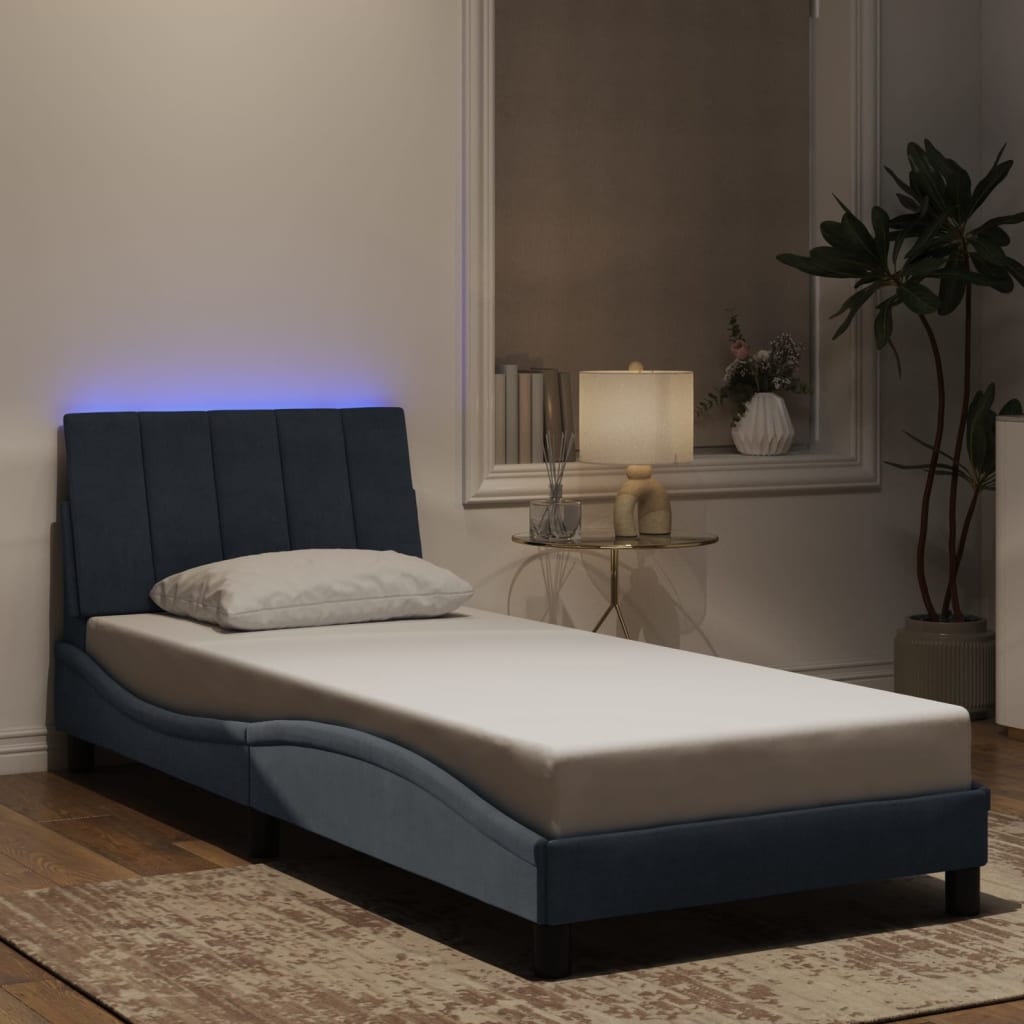 Bed Frame with LED without Mattress "Hanko" Dark Grey 90x200 cm Velvet