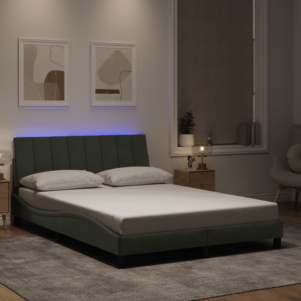 Bed Frame with LED without Mattress "Hanko" Light Grey 140x200 cm Velvet