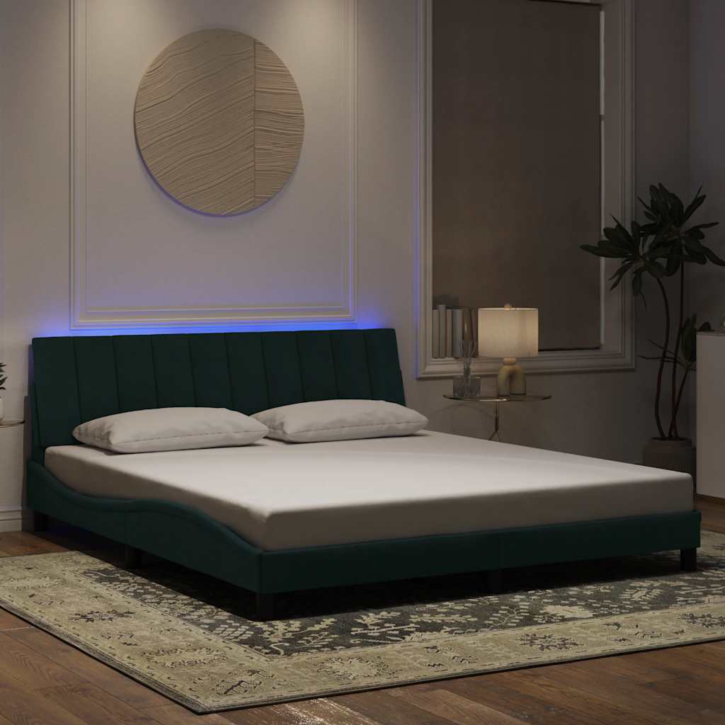 Bed Frame with LED without Mattress "Hanko" Dark Green 180x200 cm Velvet
