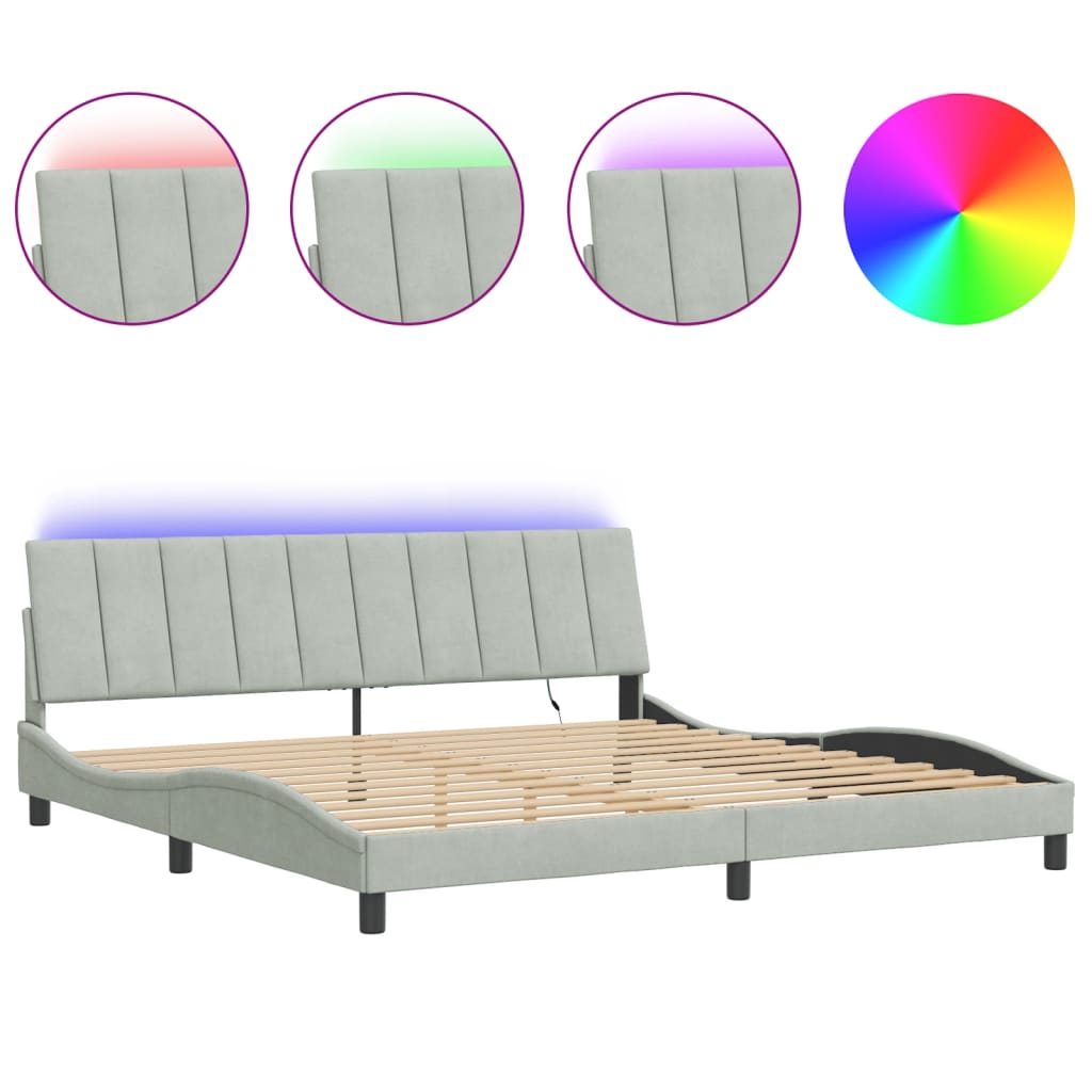 Bed Frame with LED without Mattress "Hanko" Light Grey 200x200 cm Velvet