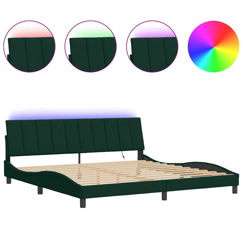 Bed Frame with LED without Mattress "Hanko" Dark Green 200x200 cm Velvet