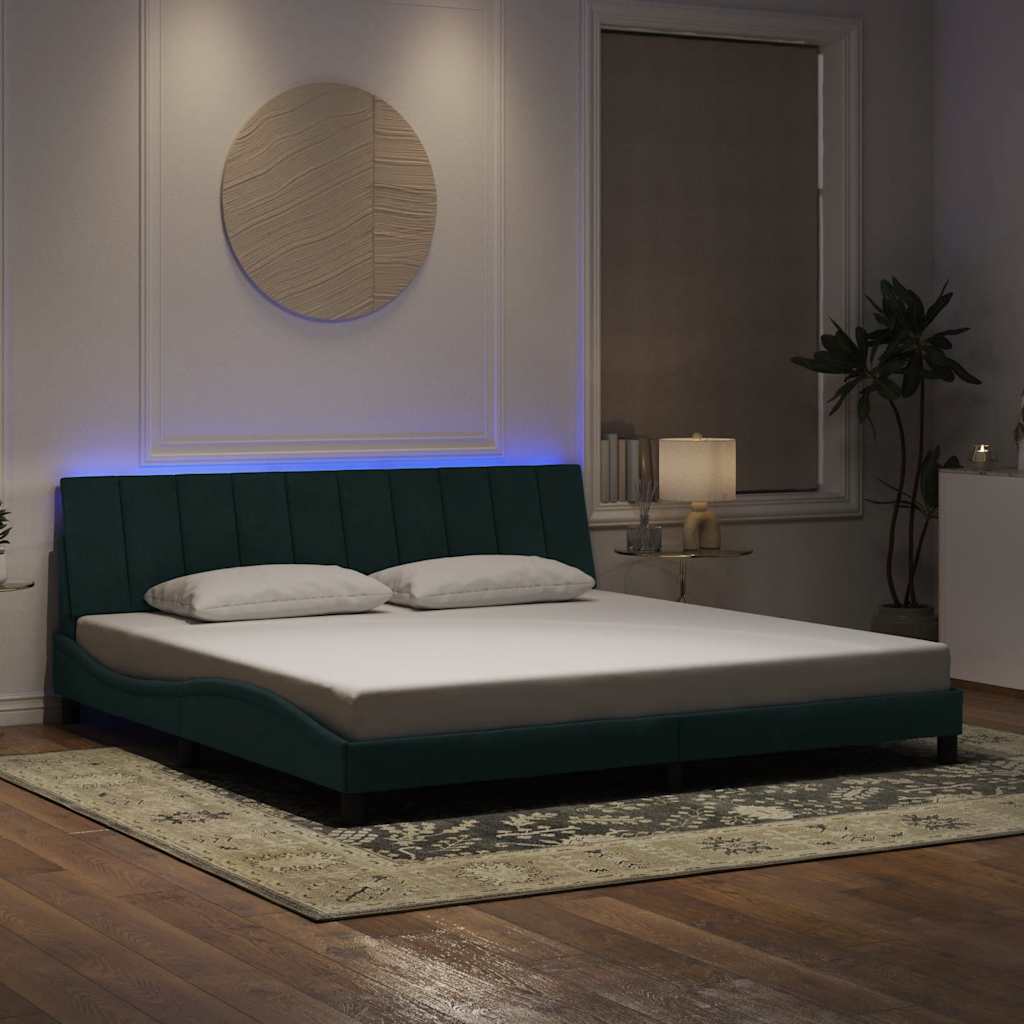 Bed Frame with LED without Mattress "Hanko" Dark Green 200x200 cm Velvet