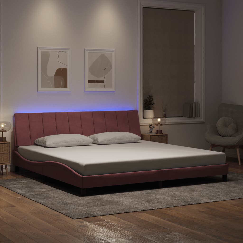 Bed Frame with LED without Mattress "Hanko" Pink 200x200 cm Velvet