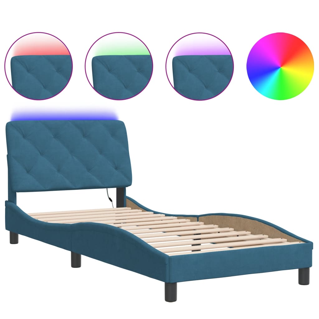 Bed Frame with LED without Mattress Blue 80x200 cm Velvet