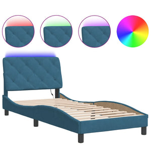 Bed Frame with LED without Mattress Blue 80x200 cm Velvet