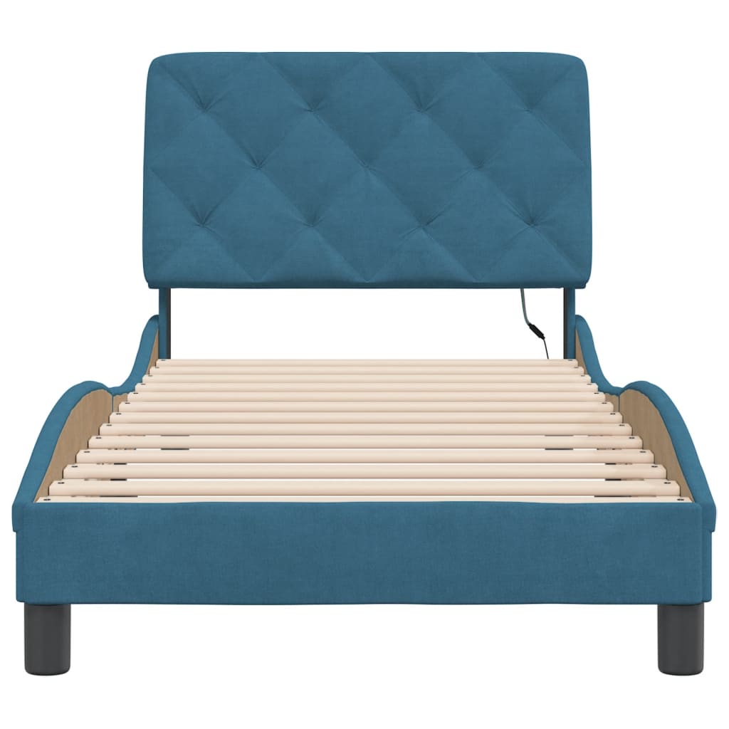 Bed Frame with LED without Mattress Blue 80x200 cm Velvet