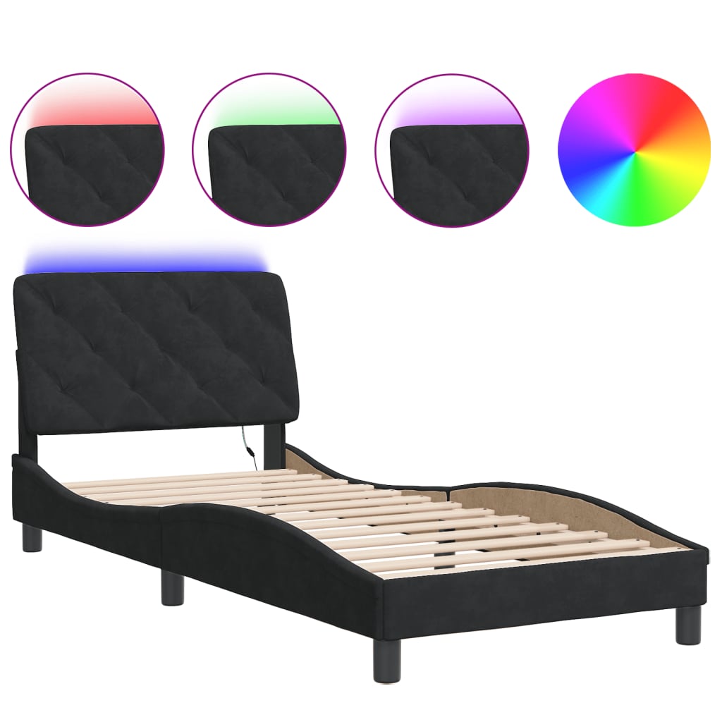 Bed Frame with LED without Mattress Black 90x200 cm Velvet