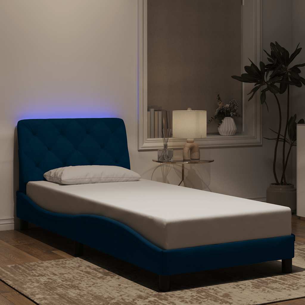 Bed Frame with LED without Mattress Blue 90x200 cm Velvet