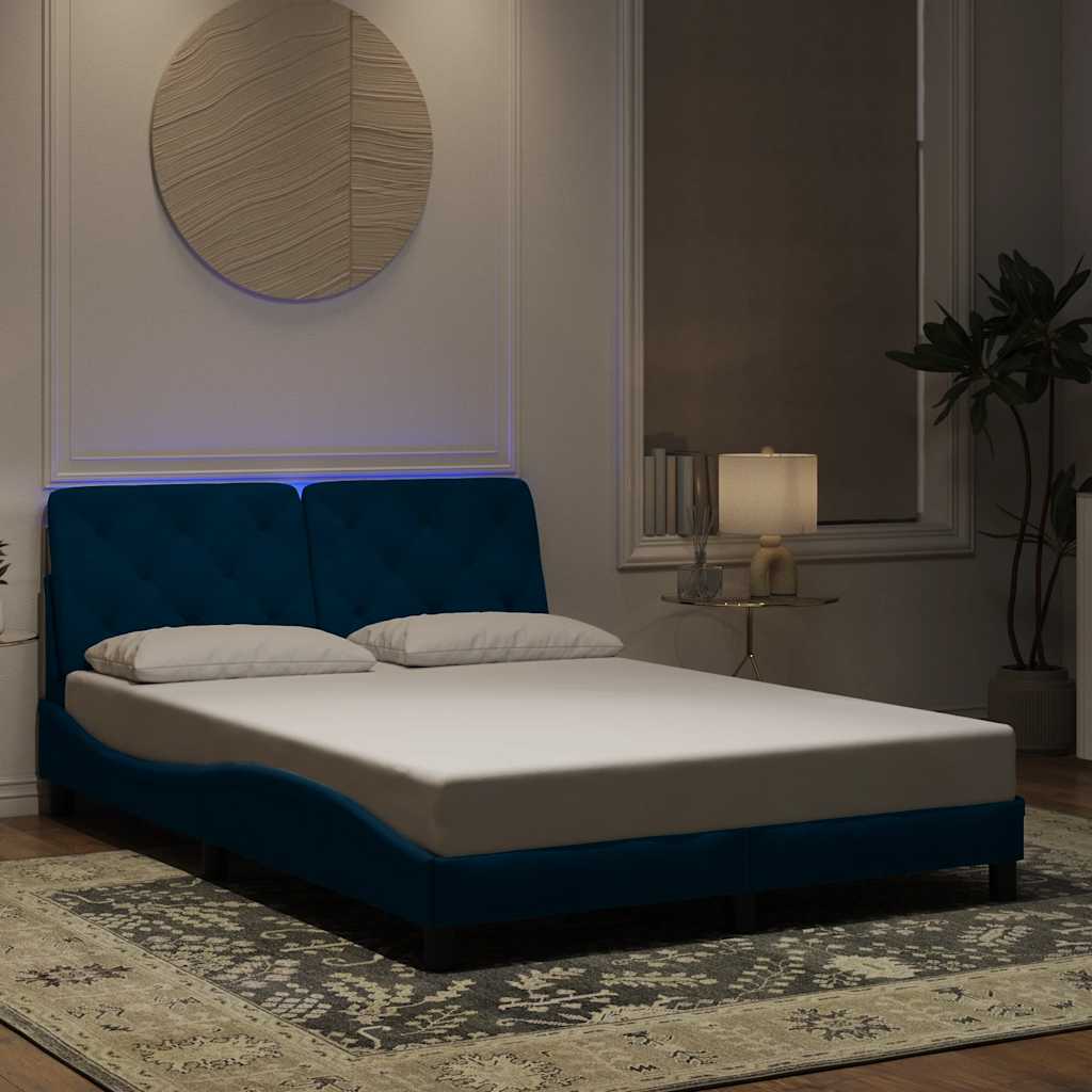 Bed Frame with LED without Mattress Blue 120x200 cm Velvet