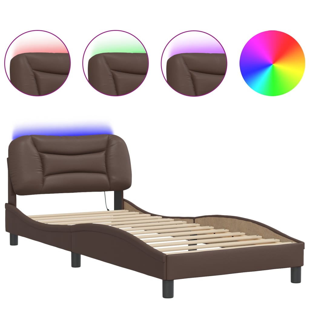 Bed Frame with LED without Mattress "Hvar" Brown 80x200 cm