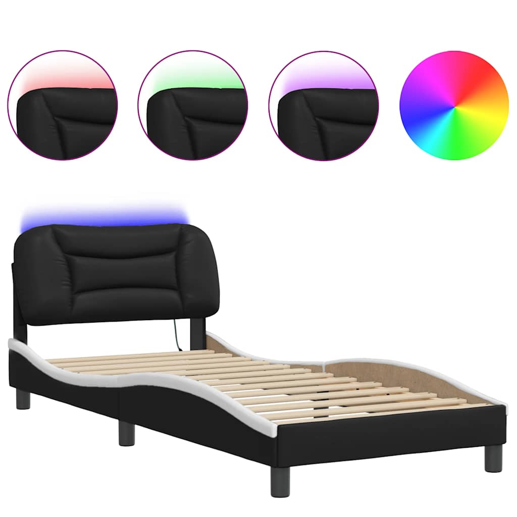 Bed Frame with LED without Mattress "Hvar" Black and White 80x200 cm