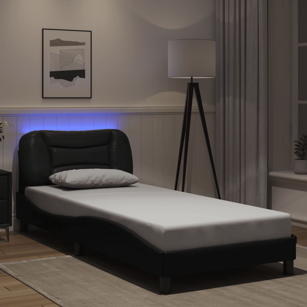 Bed Frame with LED without Mattress "Hvar" Black 90x200 cm