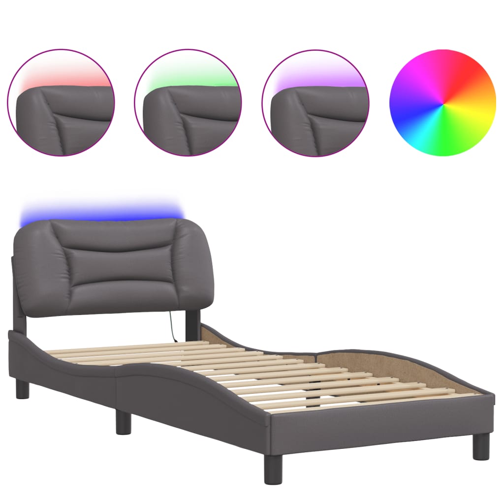 Bed Frame with LED without Mattress "Hvar" Grey 90x200 cm