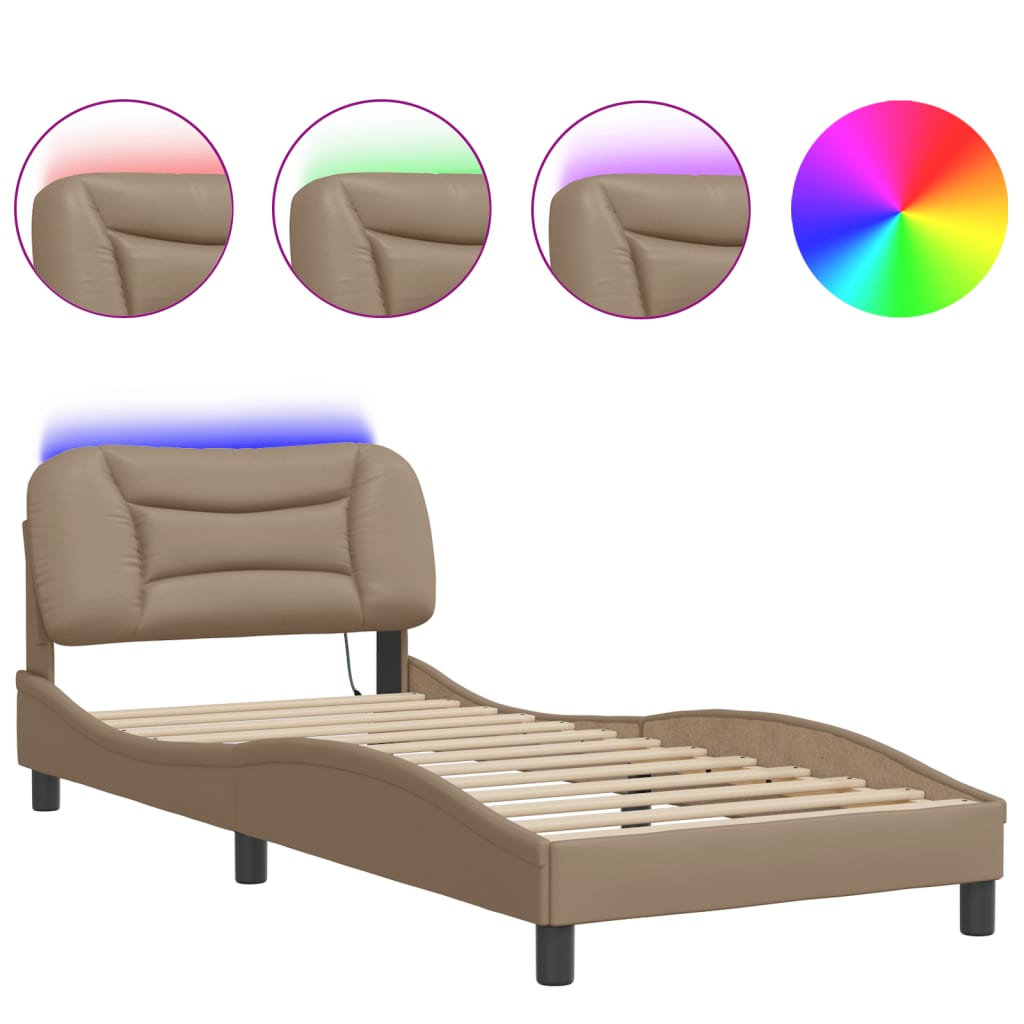 Bed Frame with LED without Mattress "Hvar" Cappuccino 90x200 cm
