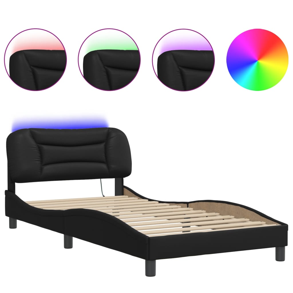 Bed Frame with LED without Mattress "Hvar" Black 100x200 cm