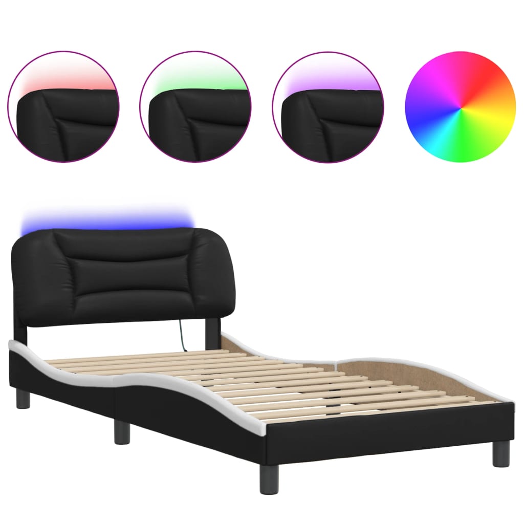 Bed Frame with LED without Mattress "Hvar" Black and White 100x200 cm