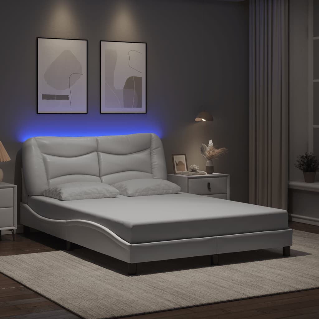 Bed Frame with LED without Mattress "Hvar" White 120x200 cm