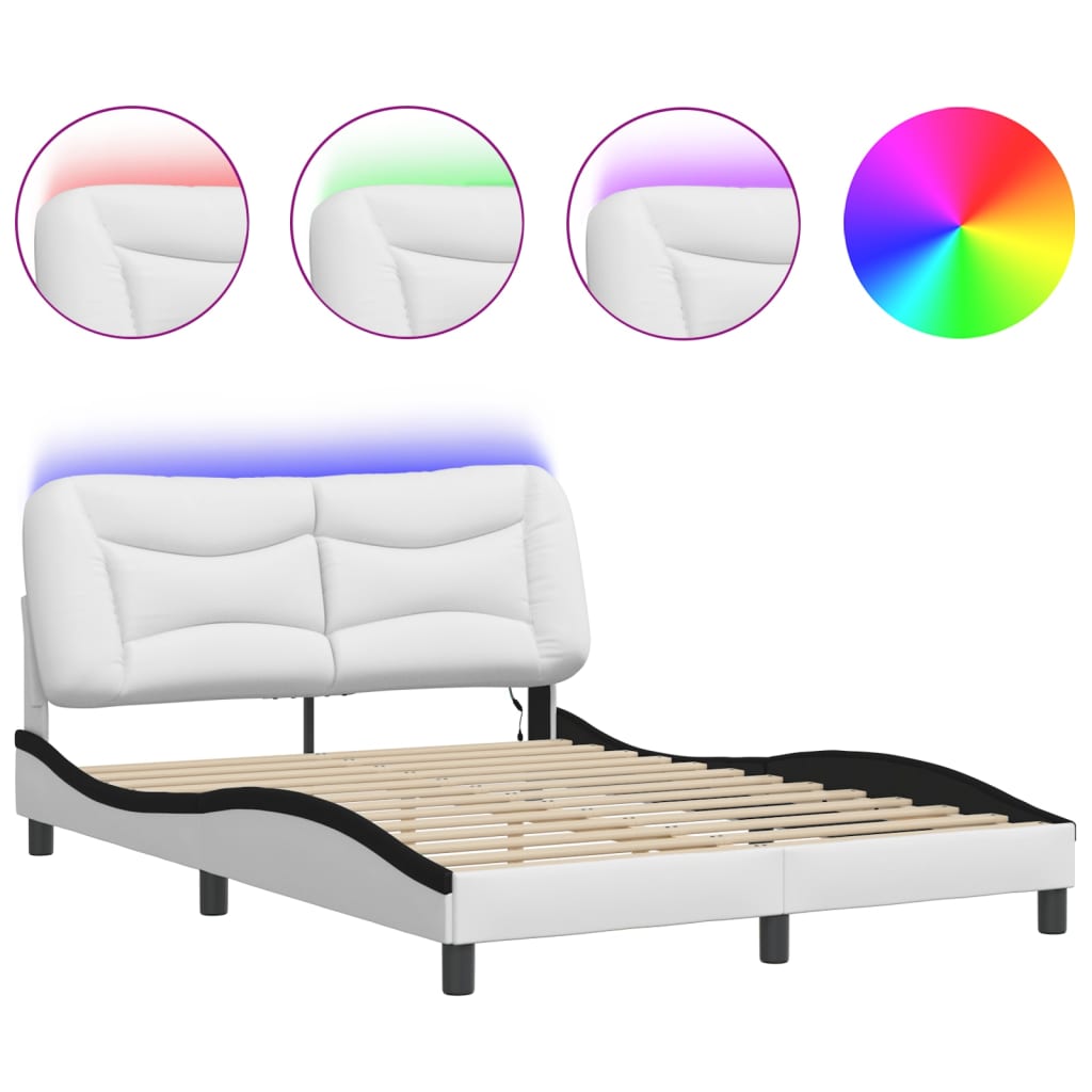 Bed Frame with LED without Mattress "Hvar" White and Black 120x200 cm