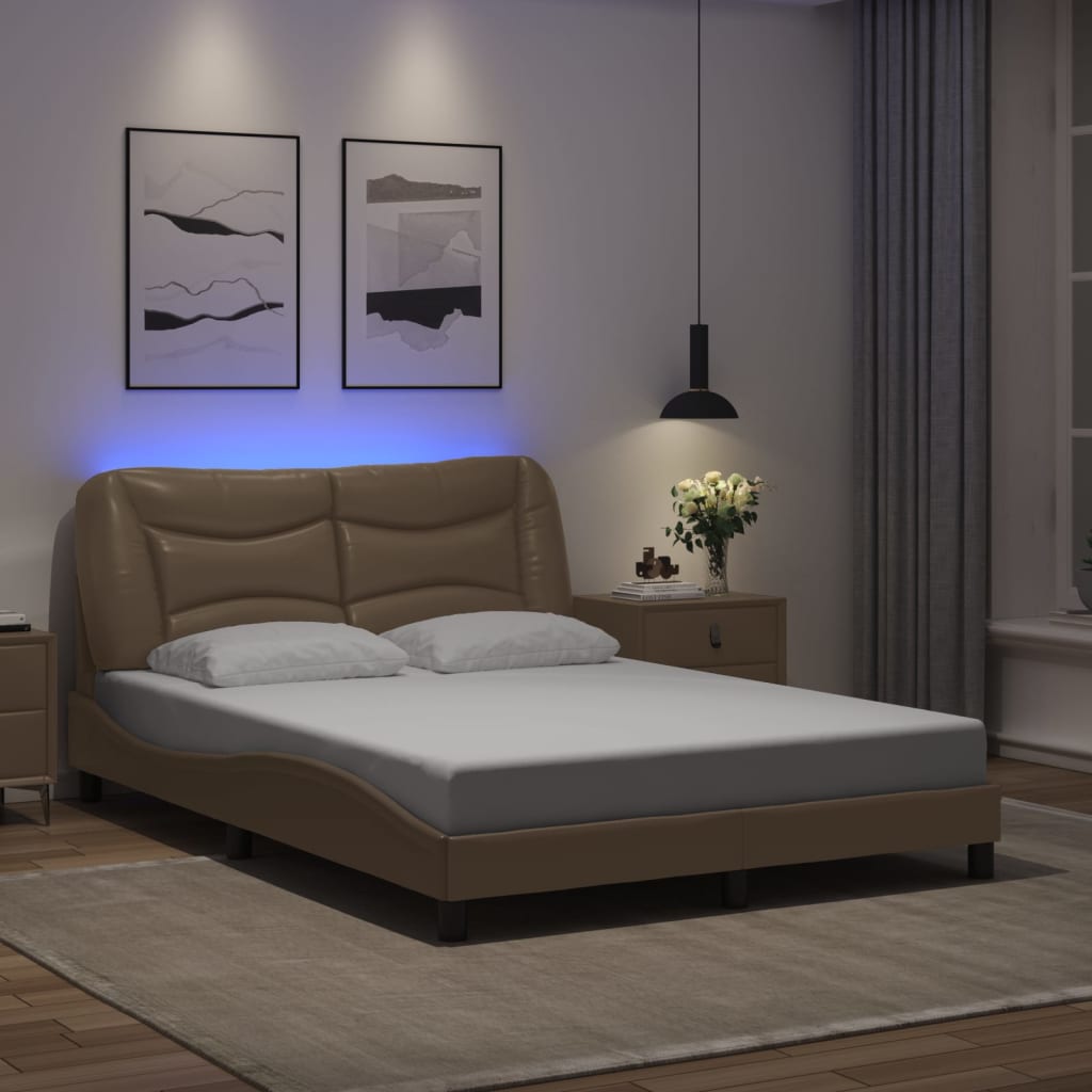 Bed Frame with LED without Mattress "Hvar" Cappuccino 140x190 cm