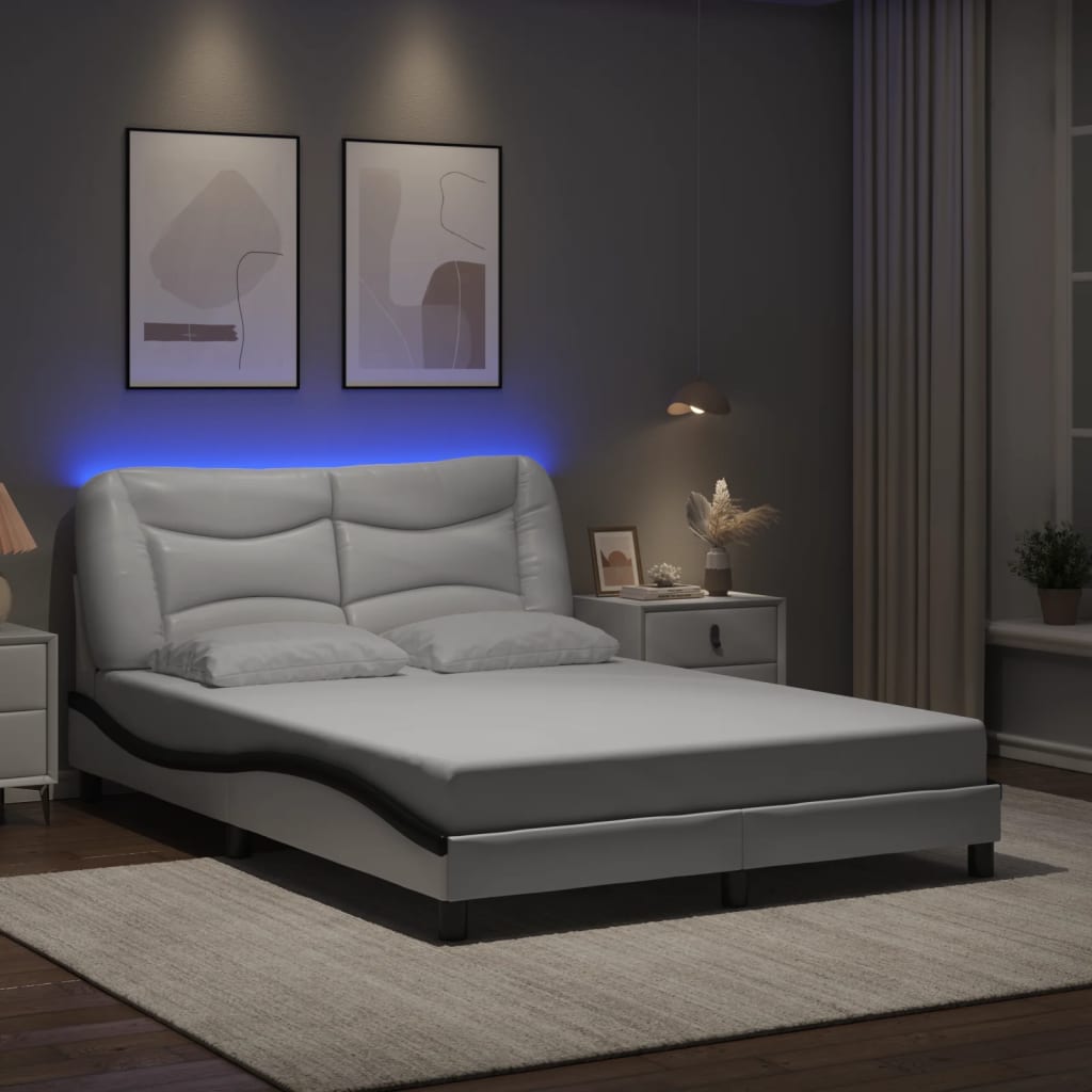 Bed Frame with LED without Mattress "Hvar" White and Black 140x190 cm