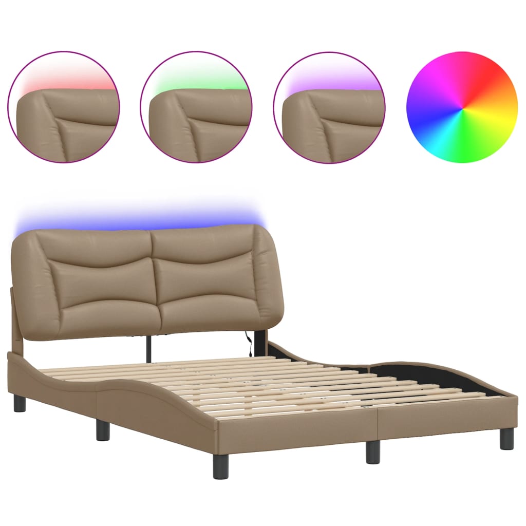 Bed Frame with LED without Mattress "Hvar" Cappuccino 140x200 cm