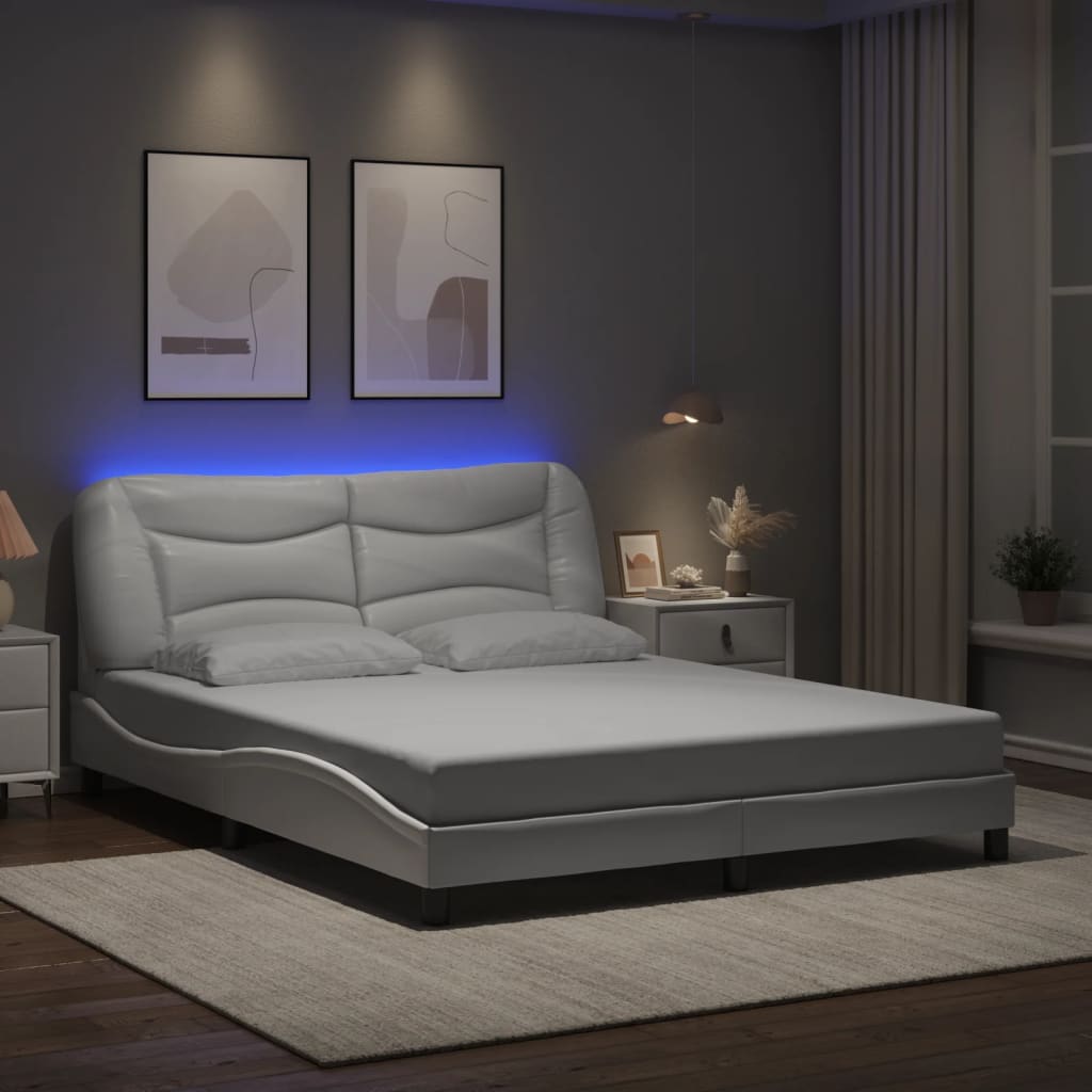 Bed Frame with LED without Mattress "Hvar" White 160x200 cm