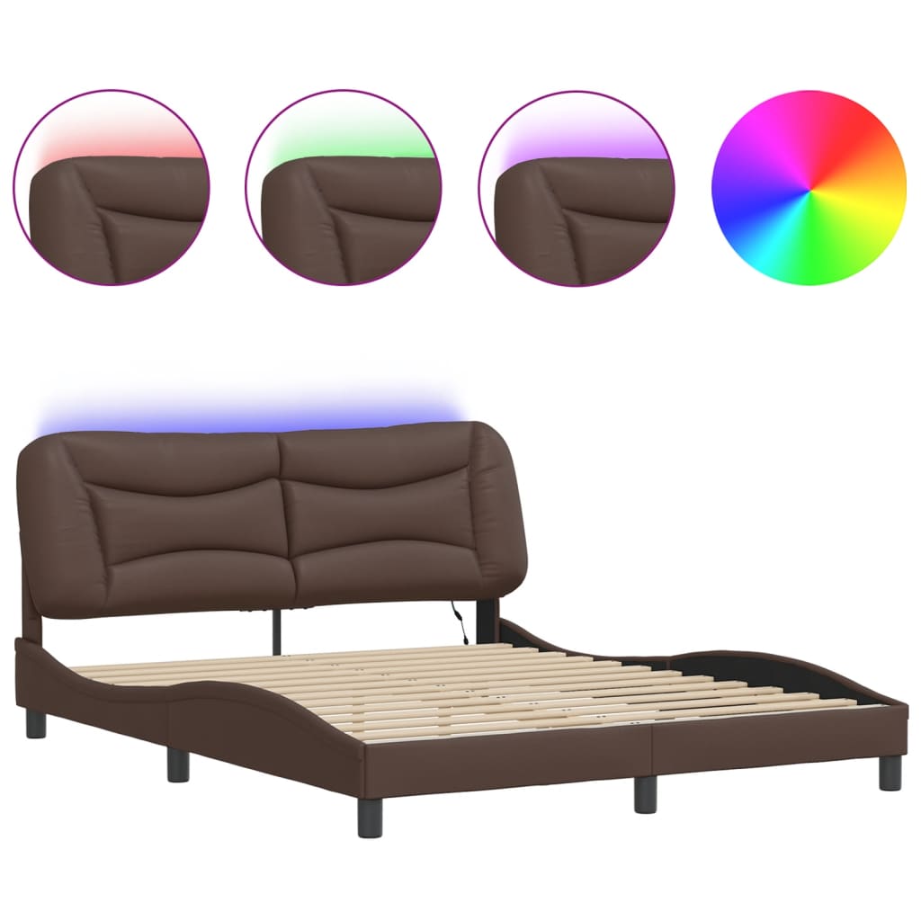 Bed Frame with LED without Mattress "Hvar" Brown 160x200 cm