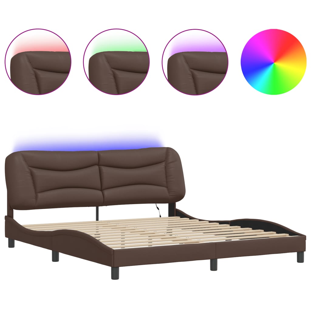 Bed Frame with LED without Mattress "Hvar" Brown 180x200 cm