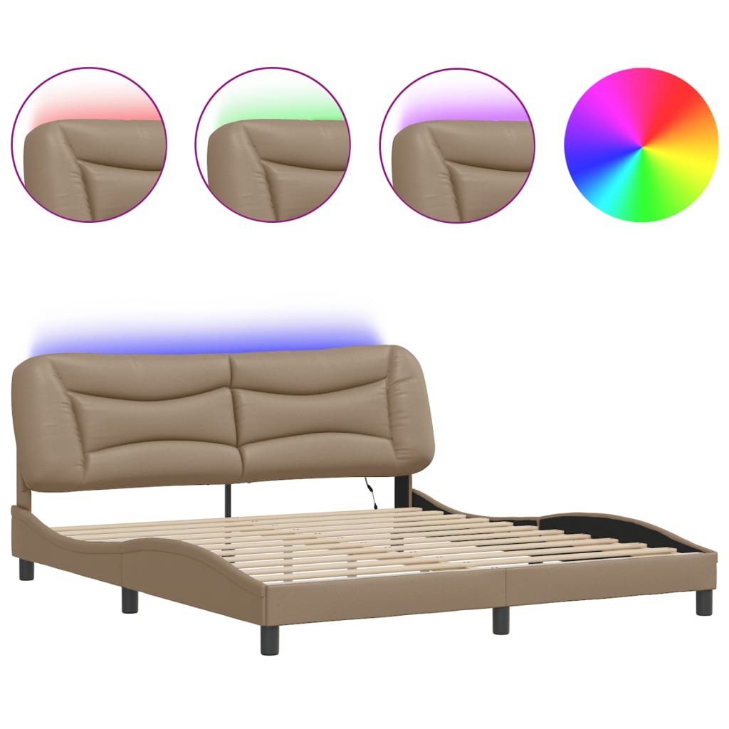 Bed Frame with LED without Mattress "Hvar" Cappuccino 180x200 cm