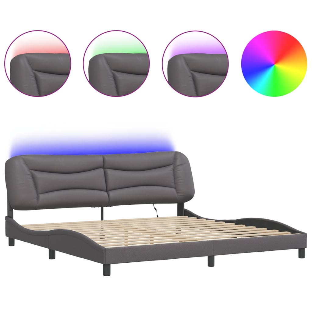 Bed Frame with LED without Mattress "Hvar" Grey 200x200 cm