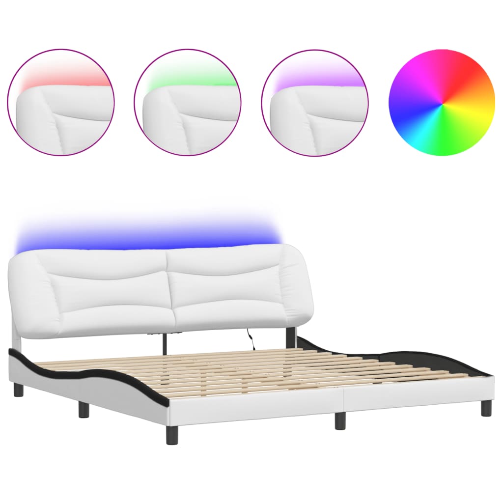 Bed Frame with LED without Mattress "Hvar" White and Black 200x200 cm