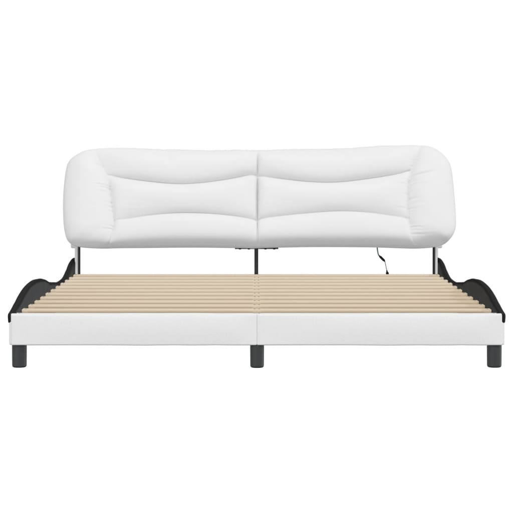 Bed Frame with LED without Mattress "Hvar" White and Black 200x200 cm