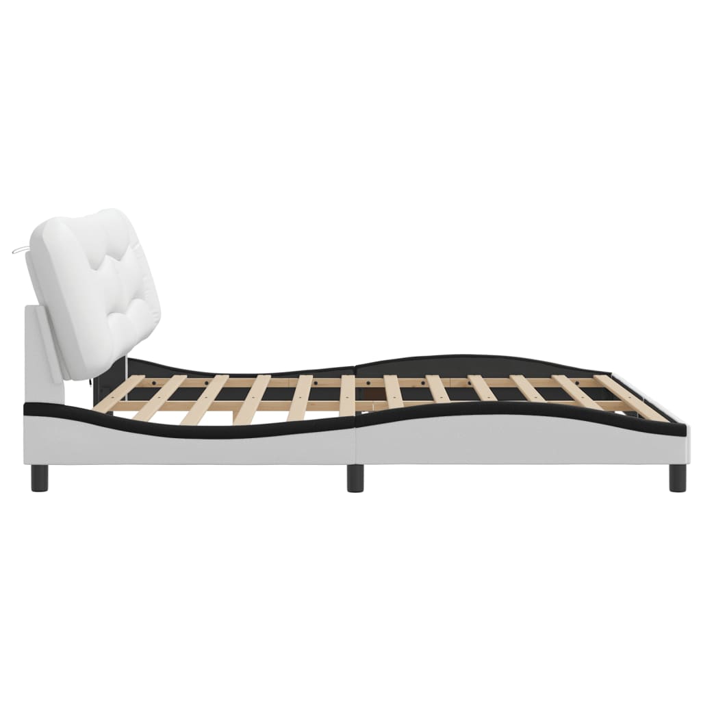 Bed Frame with LED without Mattress "Hvar" White and Black 200x200 cm