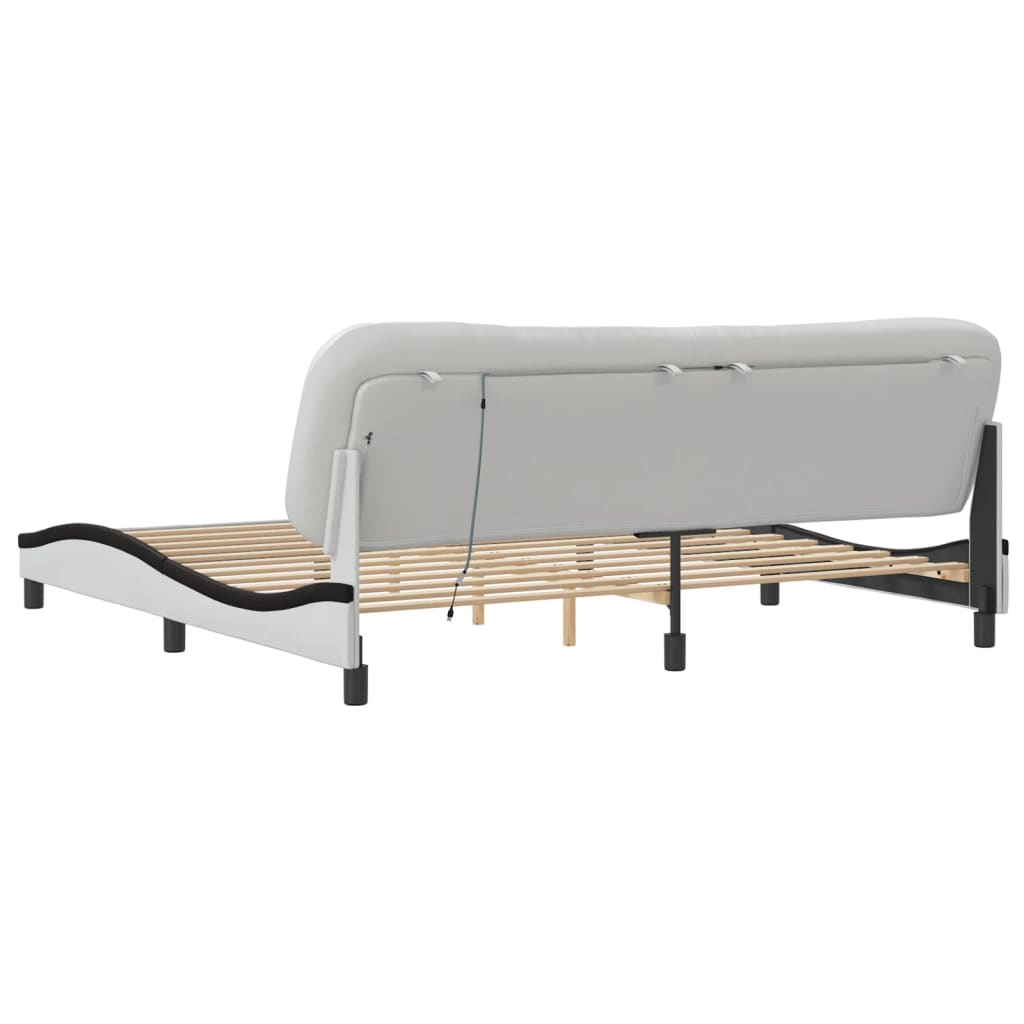 Bed Frame with LED without Mattress "Hvar" White and Black 200x200 cm