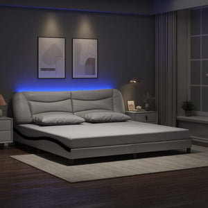 Bed Frame with LED without Mattress "Hvar" White and Black 200x200 cm