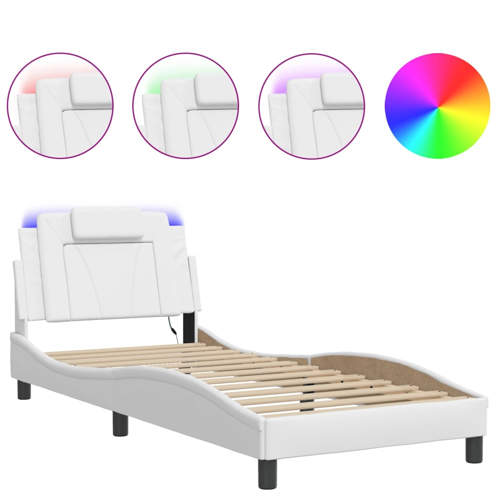 Bed Frame "Viana" with LED without Mattress White 80x200 cm