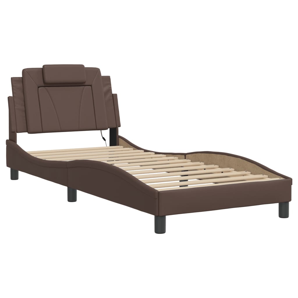 Bed Frame "Viana" with LED without Mattress Brown 80x200 cm