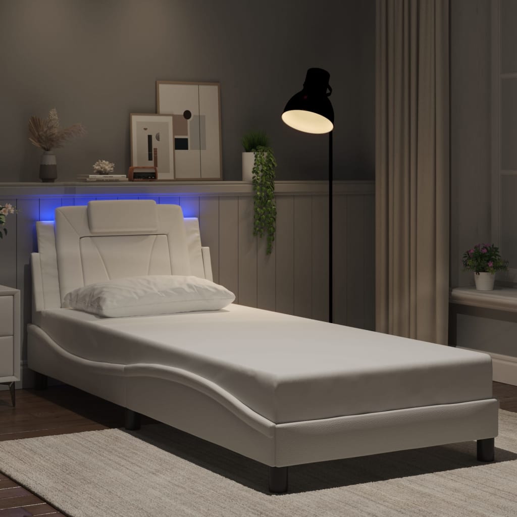 Bed Frame "Viana" with LED without Mattress White 90x190 cm