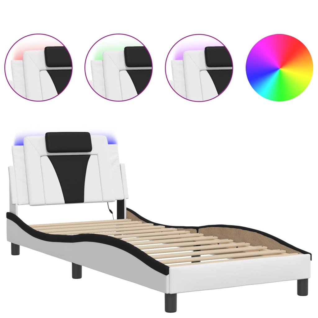 Bed Frame "Viana" with LED without Mattress White and Black 90x190 cm