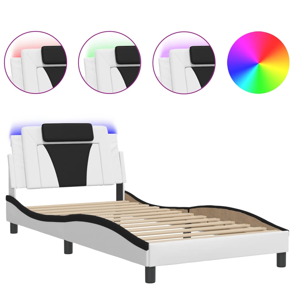 Bed Frame "Viana" with LED without Mattress White and Black 100x200 cm